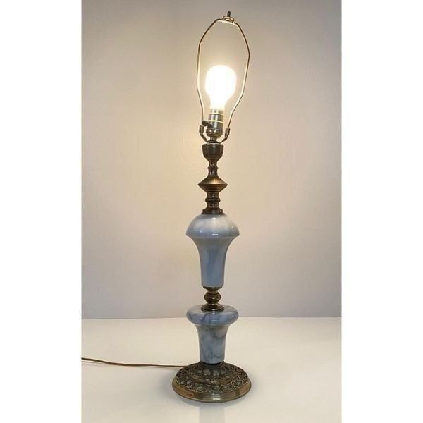 Vintage Mid-Century Hollywood Regency Style Brass Marble Neoclassical Lamp 24"H
