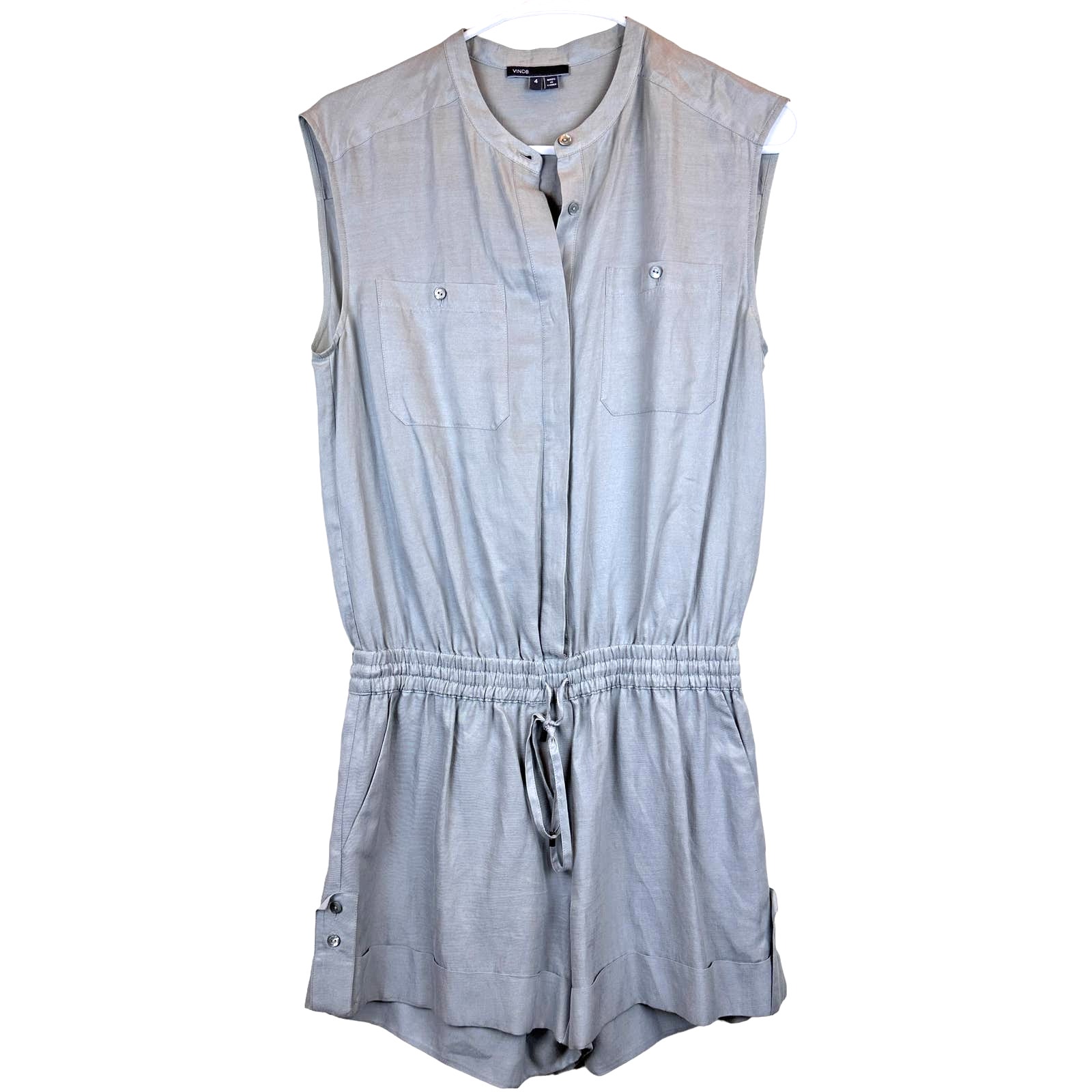 Vince Women’s Romper Sz: 4 Cupro Grey One-Piece Sleeveless Jumpsuit Shorts