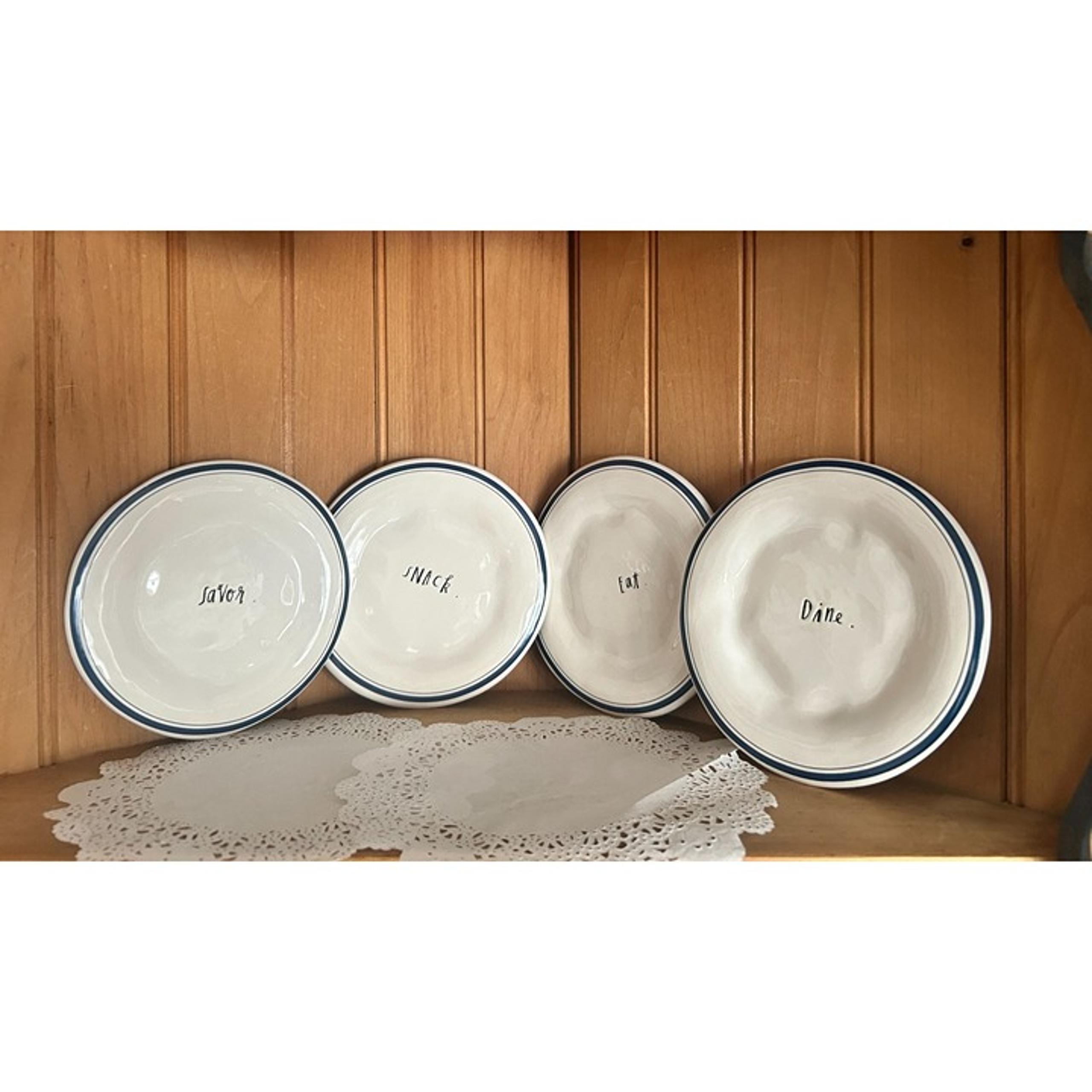 Vintage Rae Dunn Artisan Collection Magenta Appetizer Blue Line Appetizer Plates