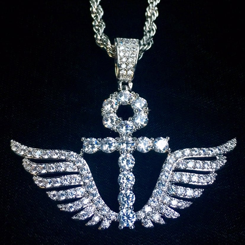 ANKH WINGS DIAMONDS CZ 18K GOLD CHAIN