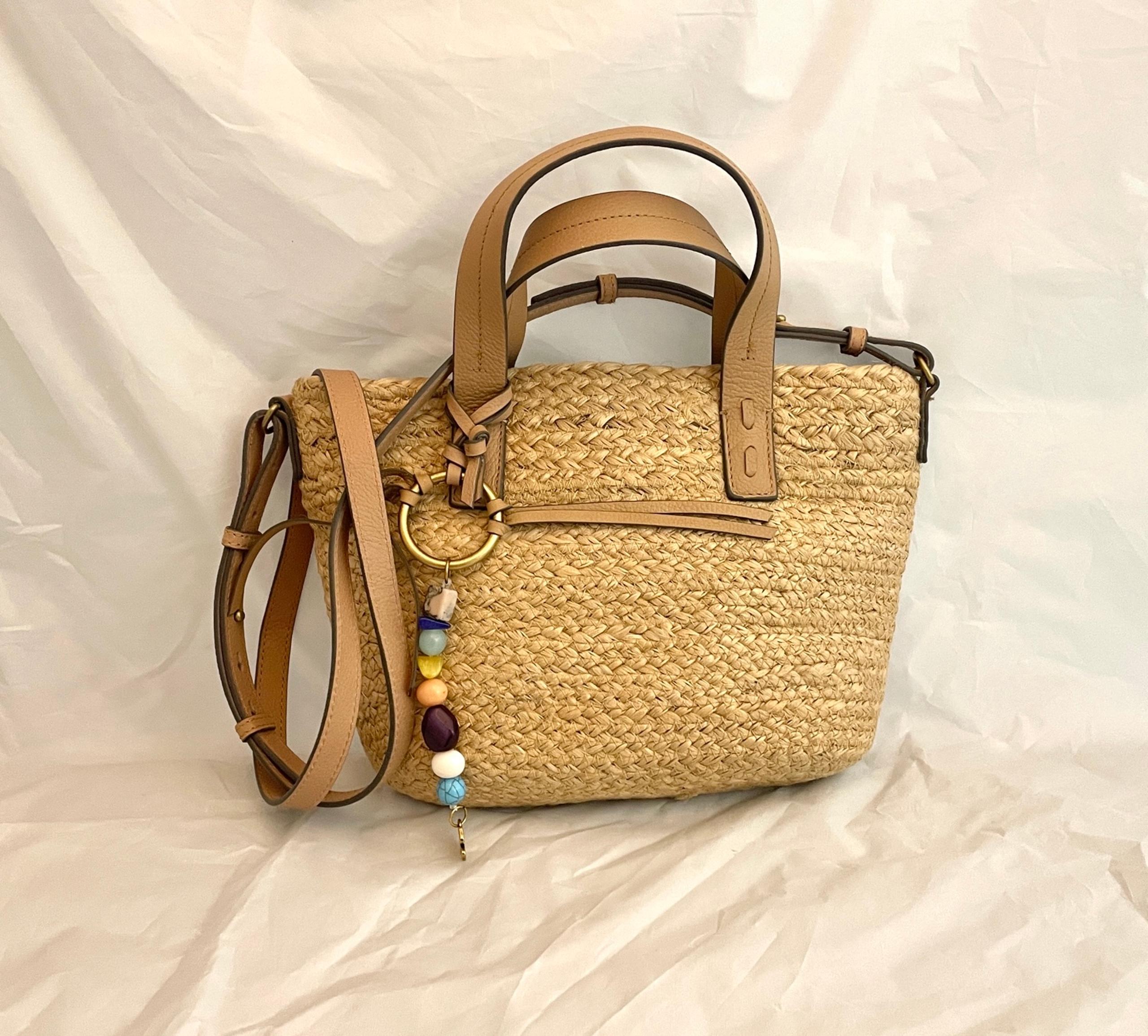 Lucky Brand Medium Straw Beige Tote bag with Leather Handles and Strap