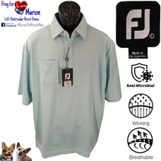 FootJoy L Heather Mist Blue Lisie Pique Contrast Stitch Short Sleeve Polo w/Pock