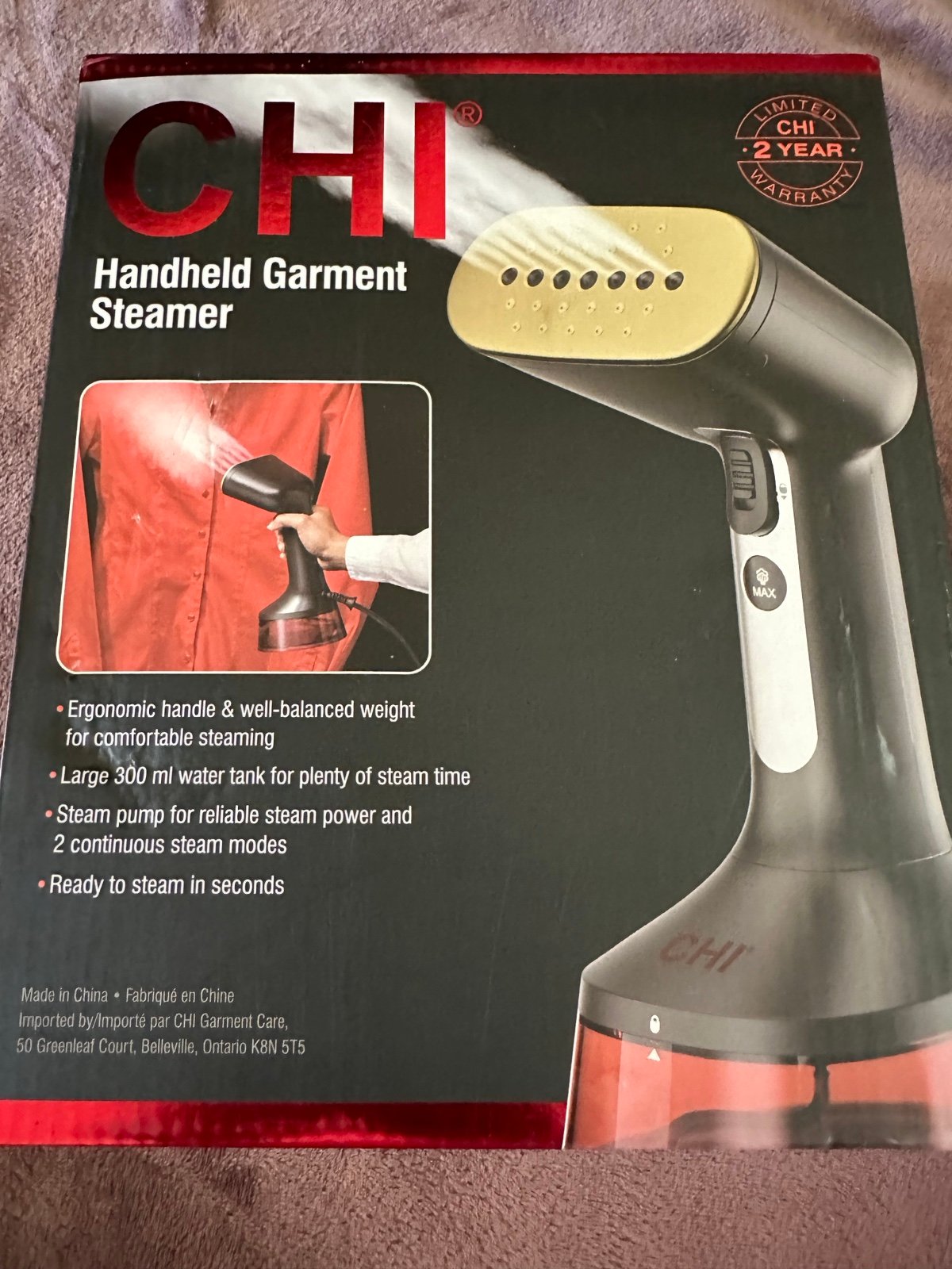 CHI Handheld Garment Steamer for Clothes 2 Continuous Steam Modes, Red