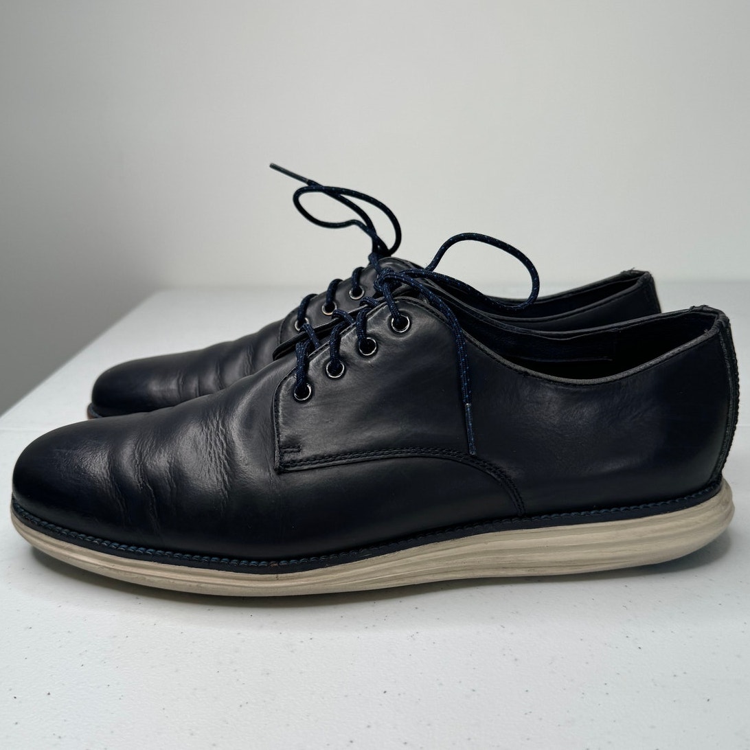 Cole Haan C22766 Mens Dark Blue Leather Grand OS Plain Toe Oxfords, Size 12