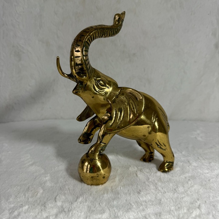 Vintage Brass Elephant Statue With Raised Trunk & Ball contemporary home design