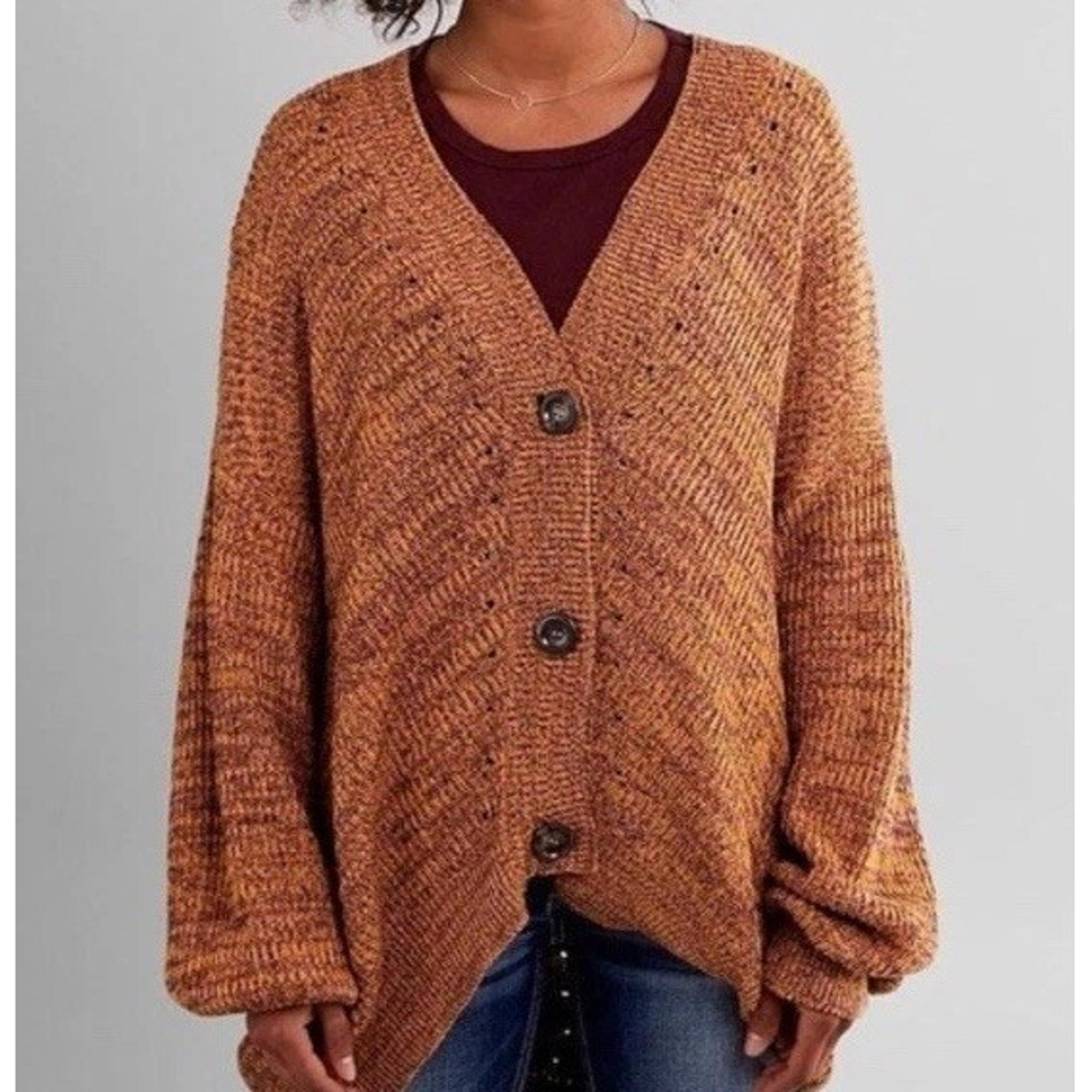 Daytrip Cardigan Sweater Womens XS Brown Open Knit Slouchy Oversized Boho Chic