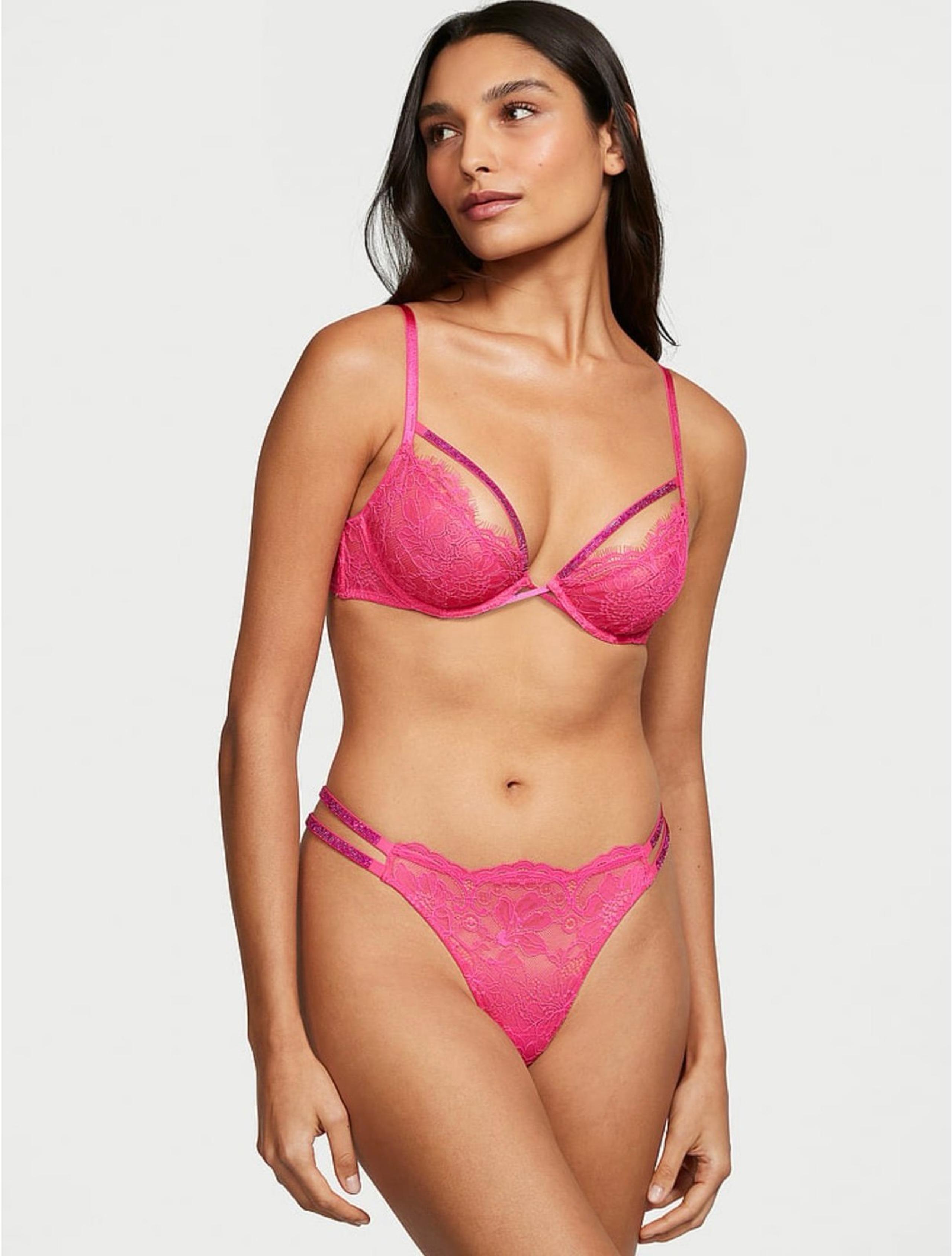 VICTORIA’S SECRET Very Sexy Double Shine Strap Lace Brazilian Panty Forever Pink