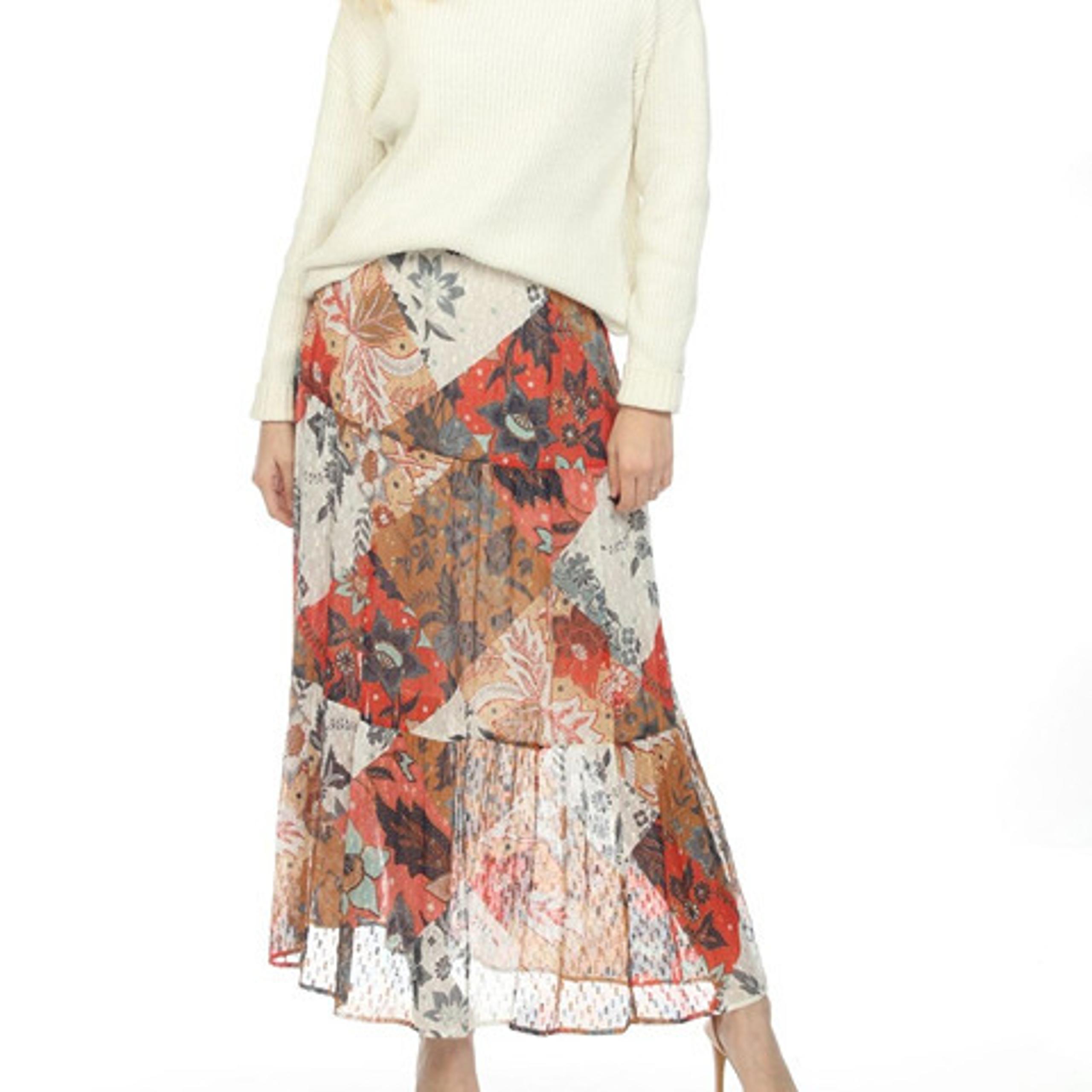 NWT $275 Johnny Was Stephanie Tiere Maxi Skirt Elastic Waist Floral Chiffon Sz.L