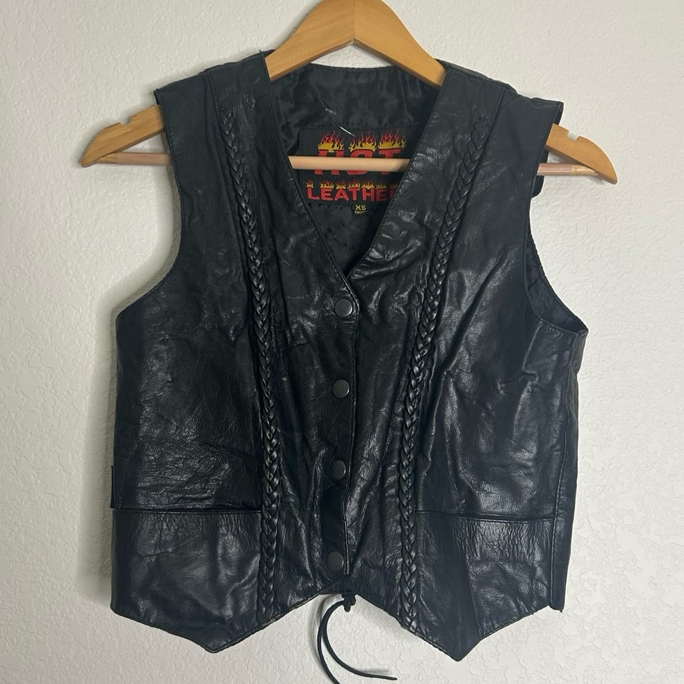 Vintage hot leathers black leather vest
