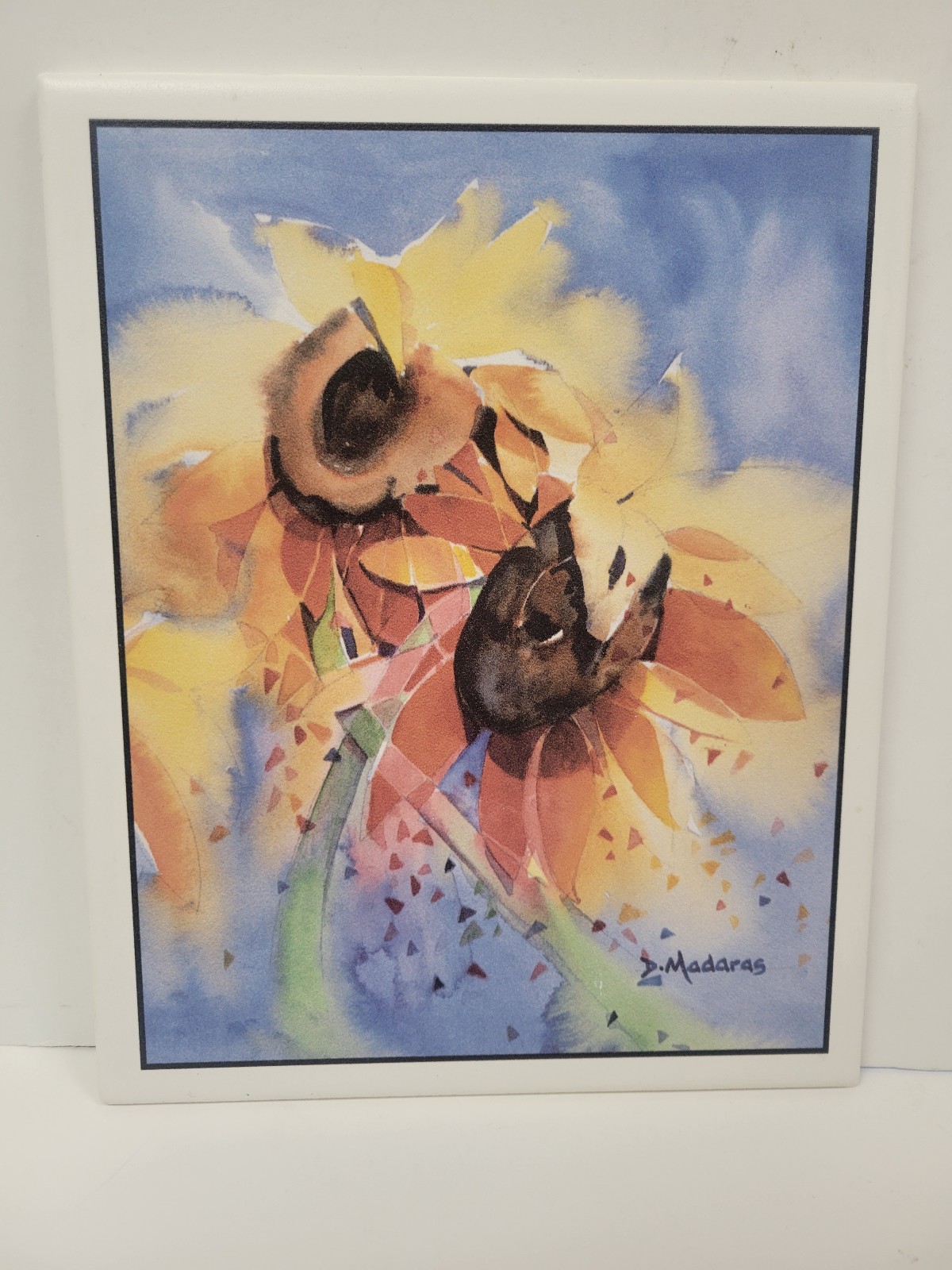 Rare Tile Painting Sunflower Art By Diana Madaras