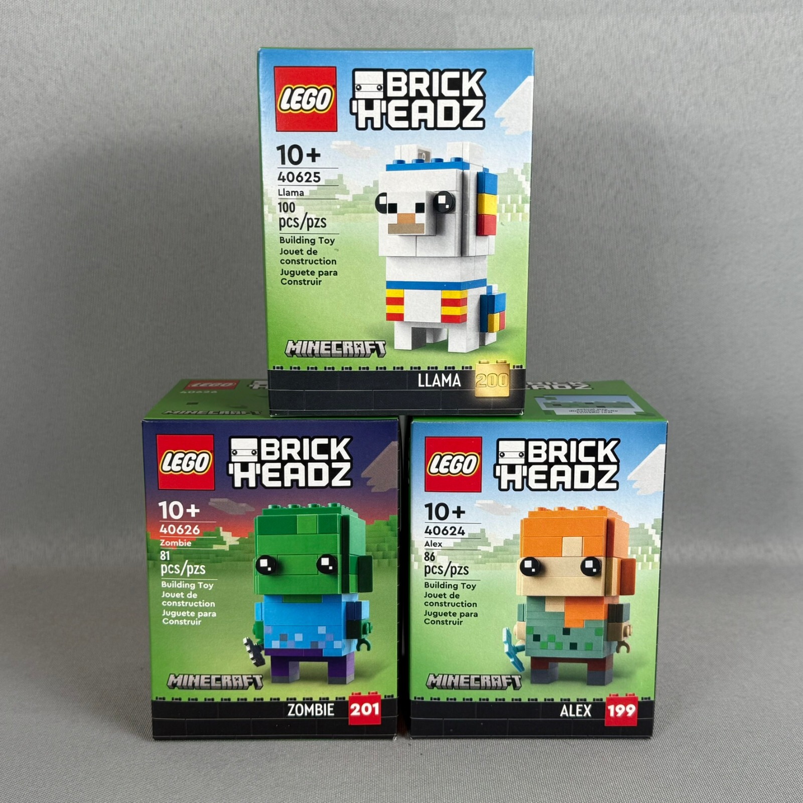 Lego Minecraft Brickheadz Set 40625 Llama 40626 Zombie 40624 Alex New Sealed