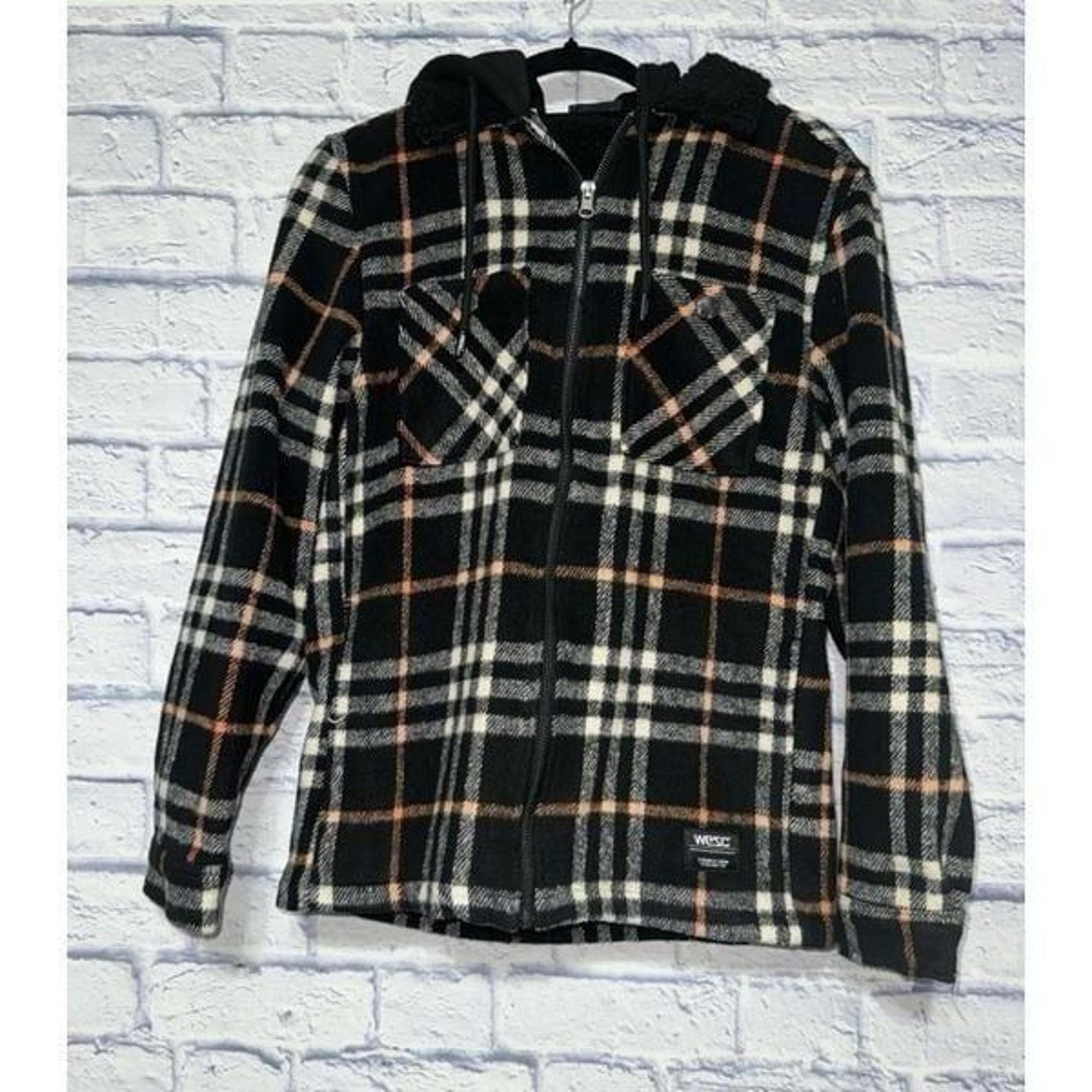 Wesc Black Orange Plaid Liam Hoodie Shirt Jacket Men’s Small Women Med  NWOT  Ap