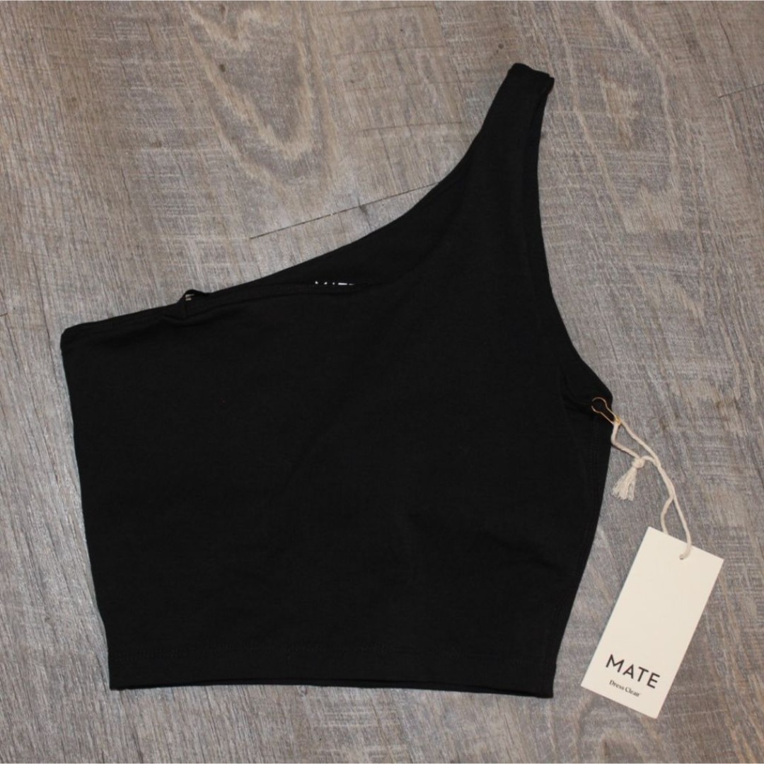 Mate the Label Organic Stretch One Shoulder Tank Size XS NWT 78 BLACK