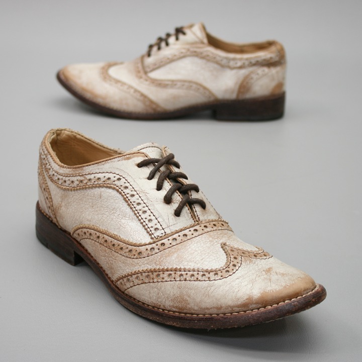 Bed Stu Ladies 7.5 Lita Tan Driftwood Distressed Leather Wingtip Oxford Shoes
