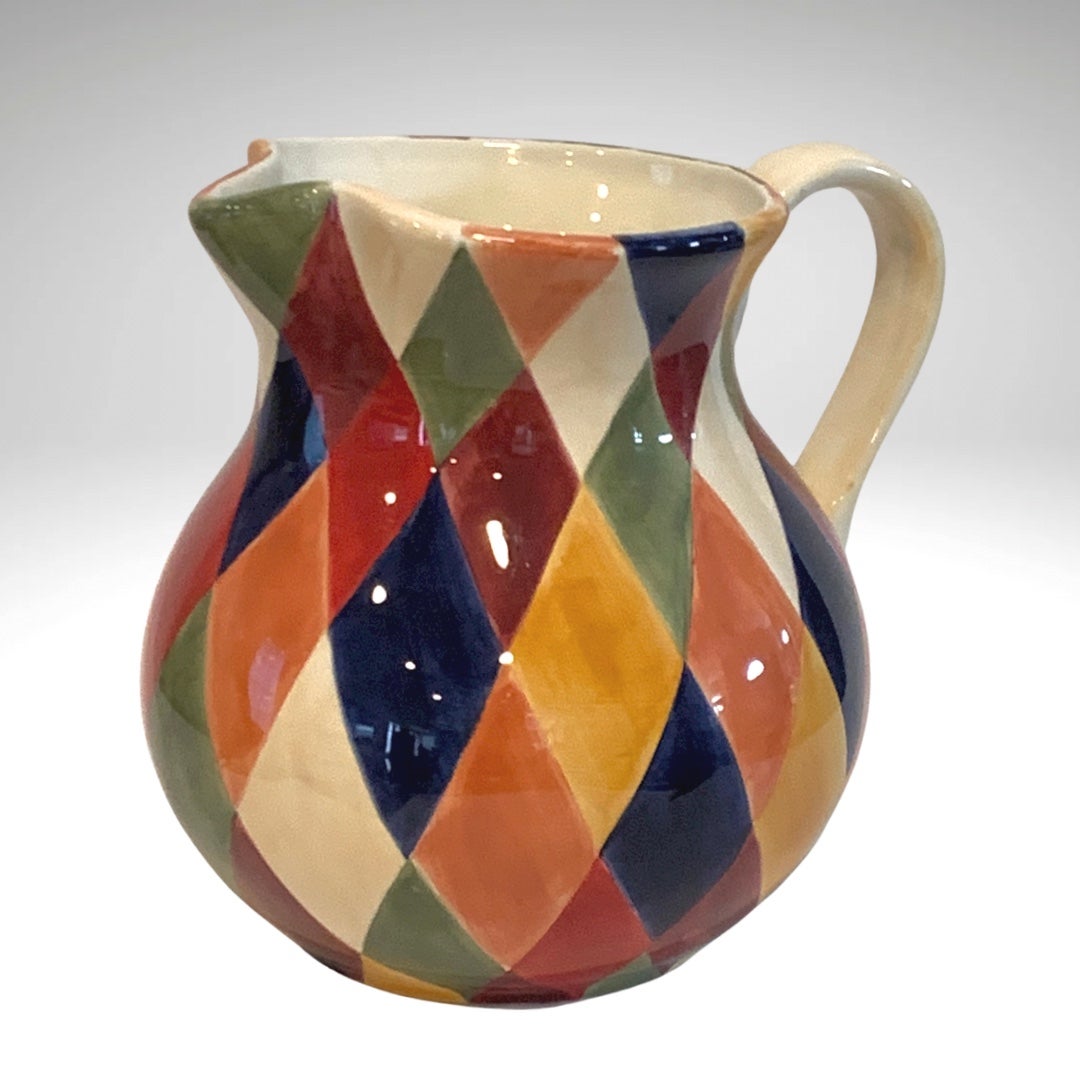 Artimino Ciao Harlequin Ball Pitcher Multicolor Diamond Pattern Earthenware Lg