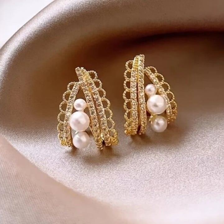 14K Gold Womens 1ct Diamond Natural White Pearl Earrings New 14 K Silver Jewelry