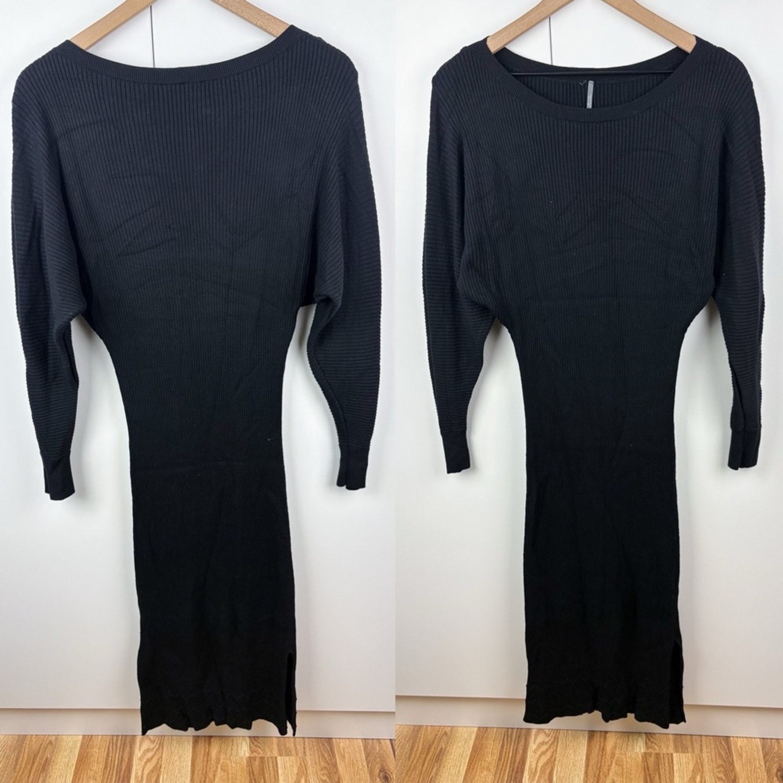 Anthropologie Shea Sweater Midi Dress Black Ribbed Balloon Dolman Sleeve Small