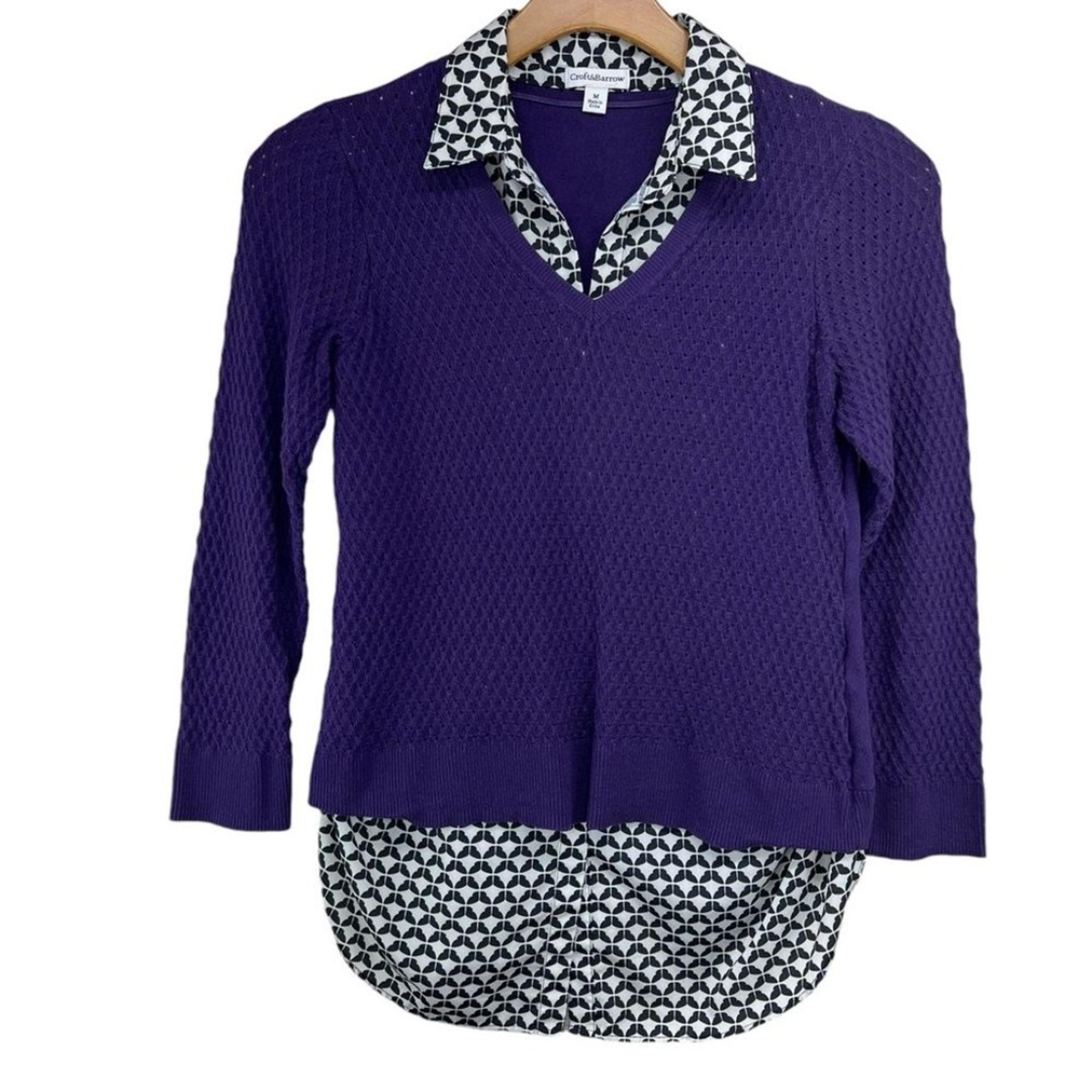 Croft & Barrow Womens 2 in 1 V Neck Blouse Sweater Top Purple Womens Medium