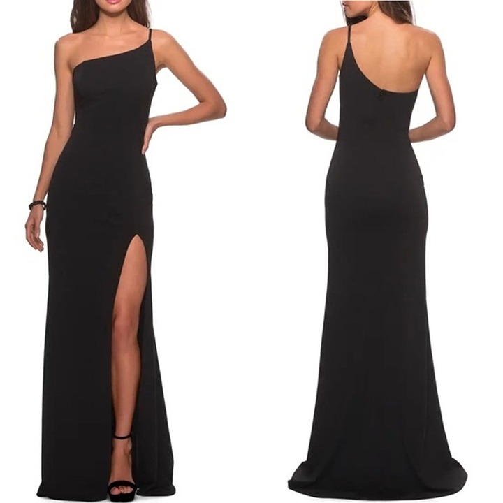 La Femme One-shoulder Jersey Gown Size 12