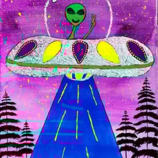 Alien Spaceship UFO Acrylic Painting
