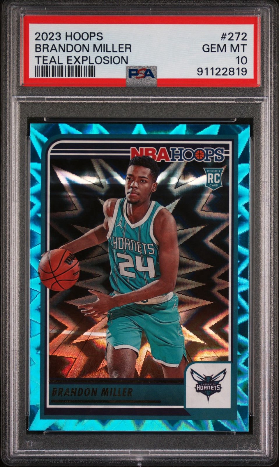Brandon Miller Rookie #272 Teal Explosion 2023 Hoops PSA 10