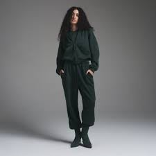 Skims Cotton Zip Up Hoodie & Jogger Set - Cypress Green