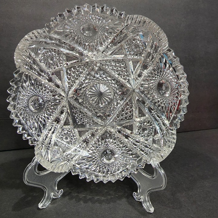 Vintage Imperial Glass Nucut Crystal Ware Hobstar Saw Tooth Edge 7.5 Low Bowl