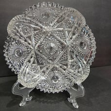 Vintage Imperial Glass Nucut Crystal Ware Hobstar Saw Tooth Edge 7.5 Low Bowl