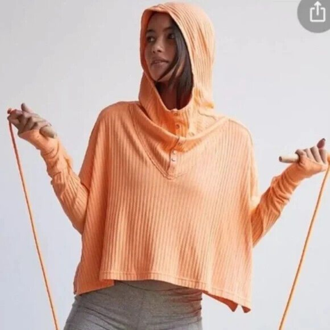 Free People FP Movement blissed out ribbed henley hooded orange size XS