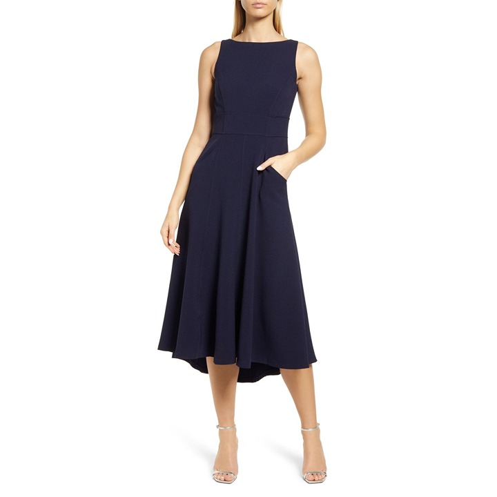 Eliza J navy blue Bateu neck fit & flare dress sz 2