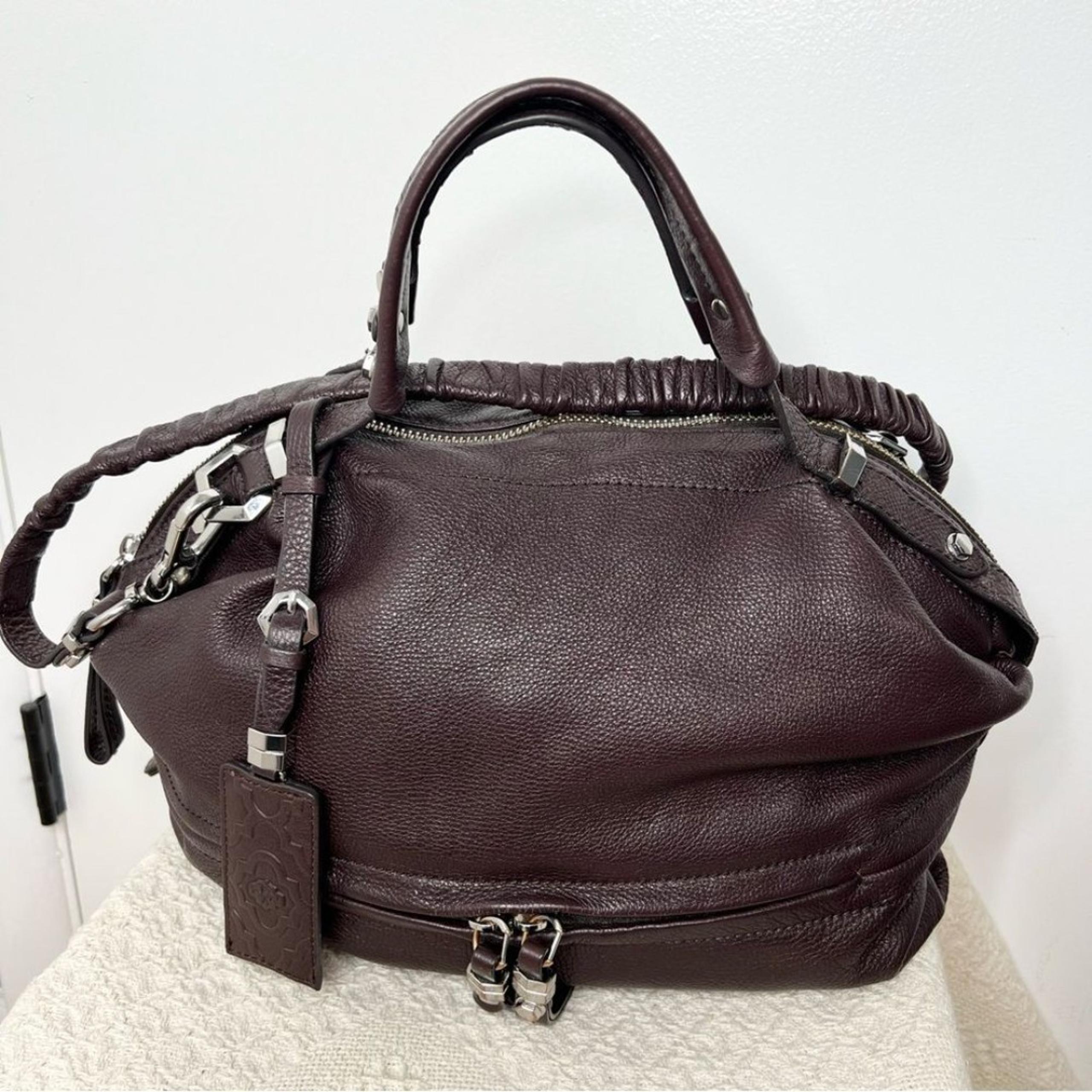 Oryany Holly Bowler Satchel Bag Crossbody Purple Brown Pebble Leather Crossbody