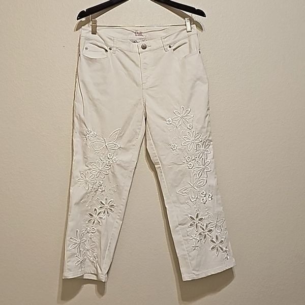 Lilly Pulitzer Jada Cropped White Floral Embroidered Jeans Size 8