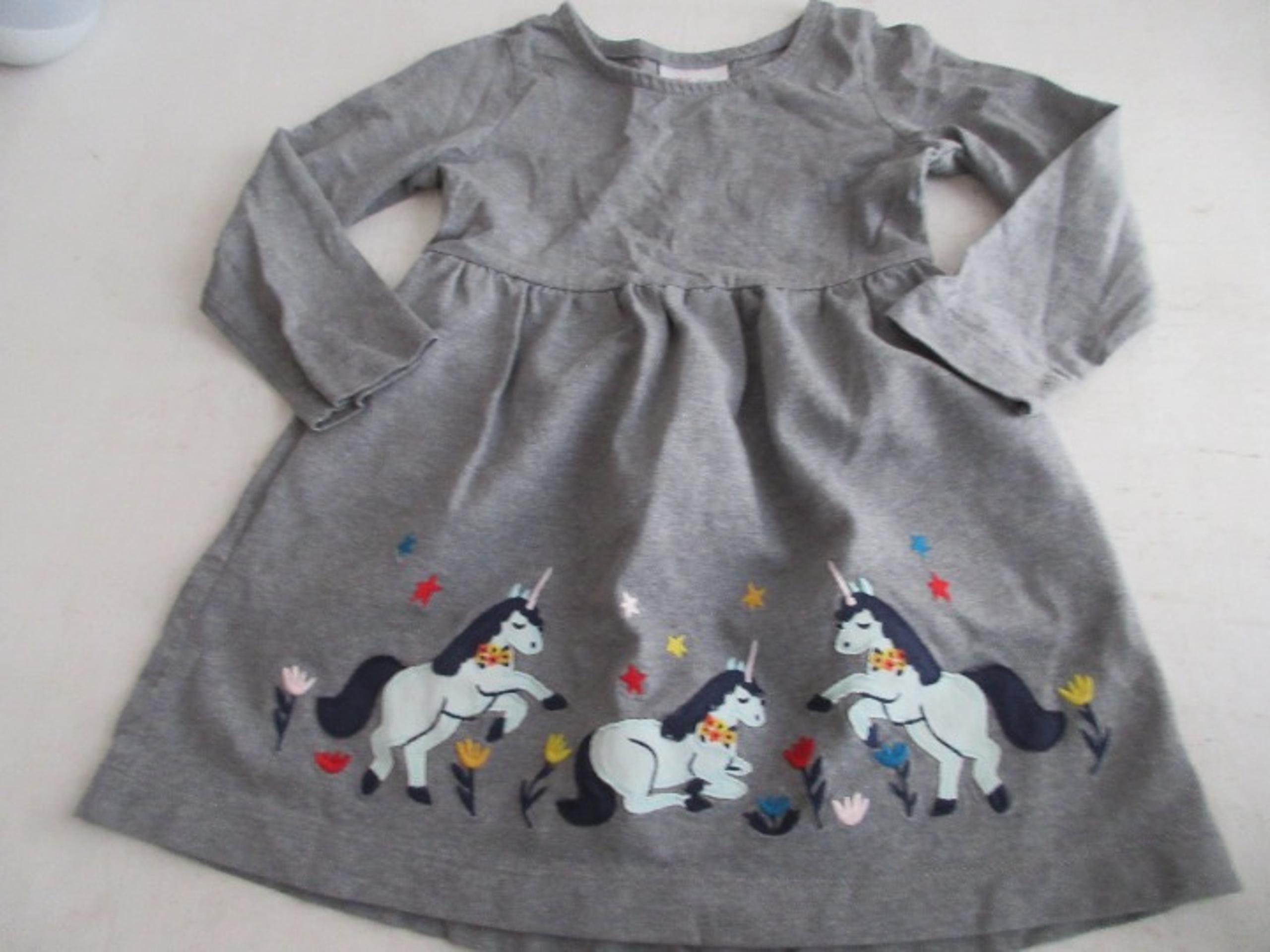 Hanna Andersson 100 Girls Size 4 Unicorn Dress Gray Long Sleeve