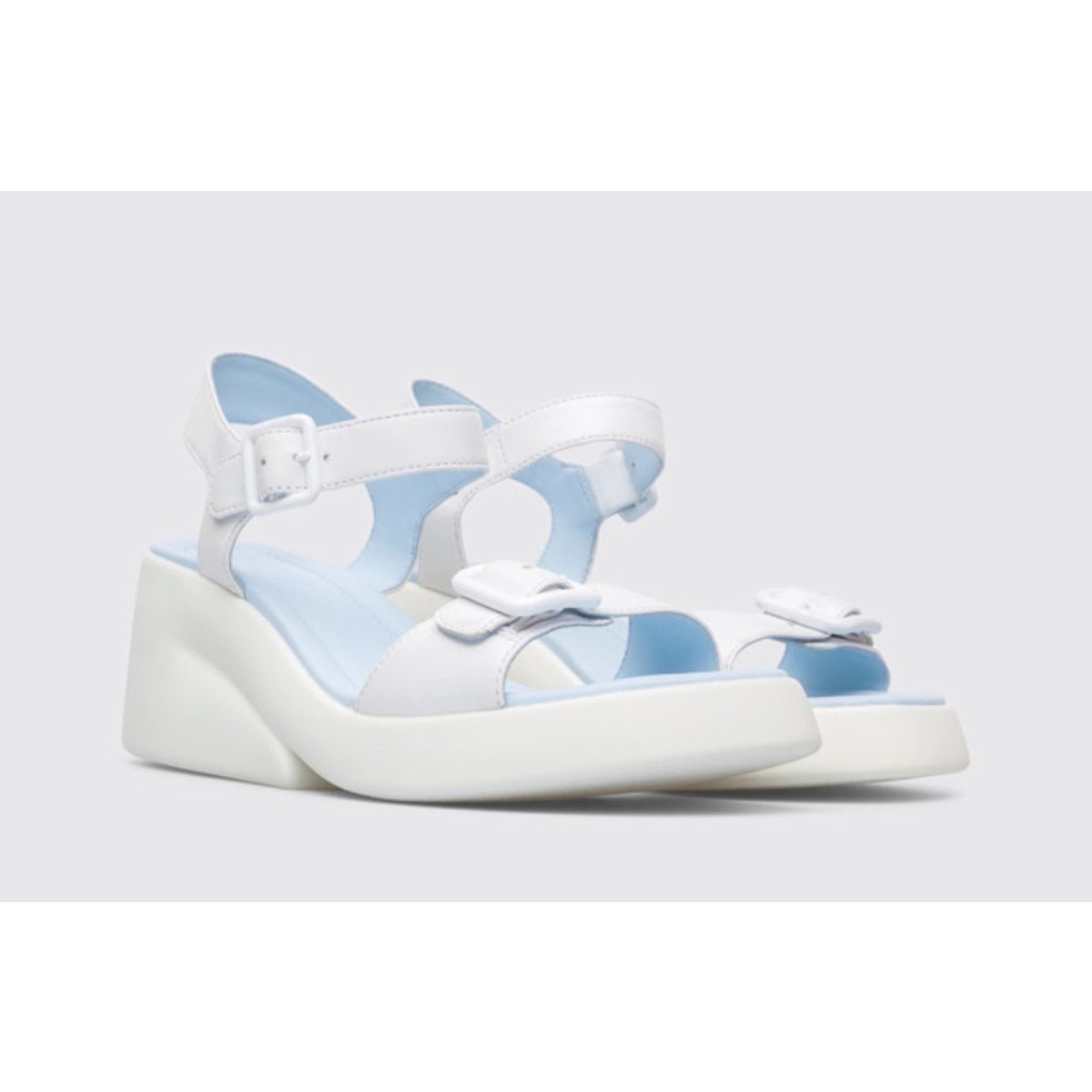 Camper Chunky Platform White Double Buckle Kaah Sandal - 39 / 8.5