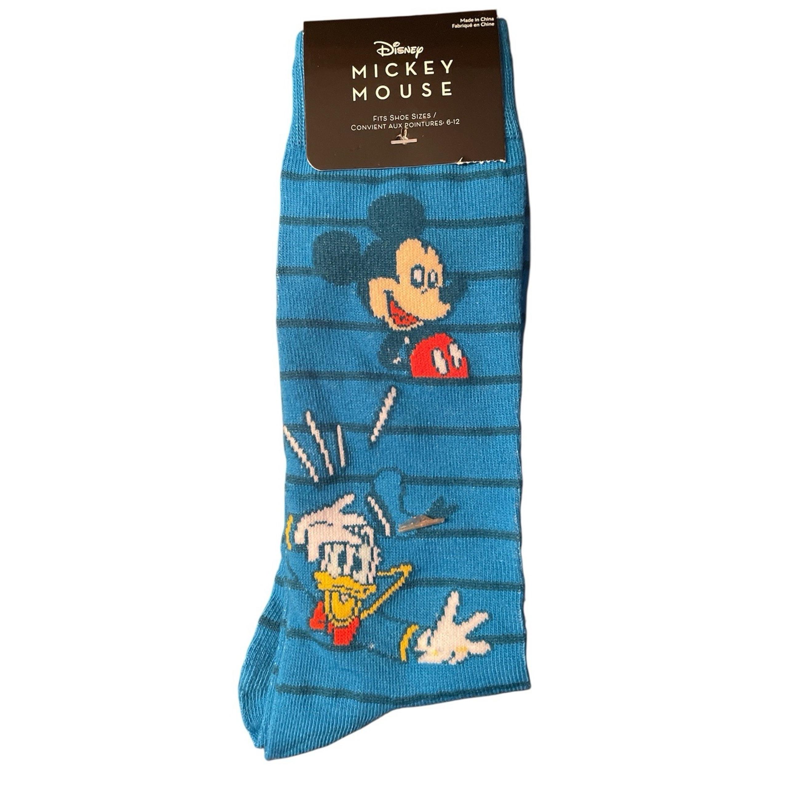 Mickey and Donald Mens Novelty Crew Socks Blue Graphic One Size (7-12) NWT