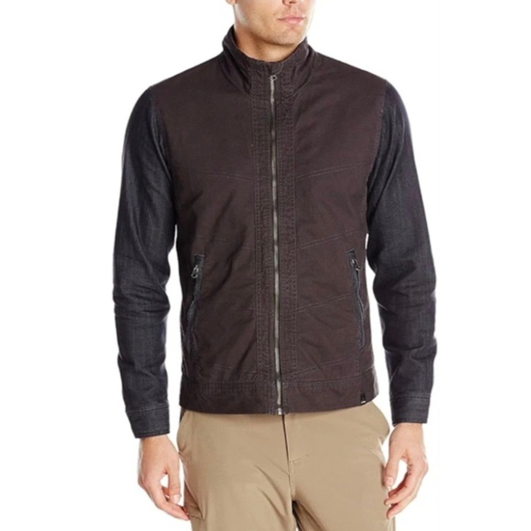 Men's Prana Rezen Zip Up Cotton Denim Mock Neck Active Jacket Small