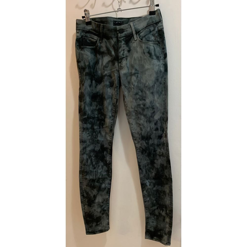 Mother Jeans Tie Dye Skinny Edgy Dark Gray Denim Size 26 EUC