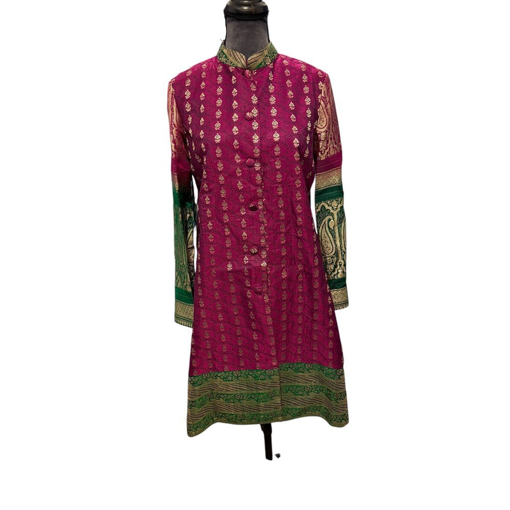 Traditional Magenta & Green Embroidered Kurti Dress
