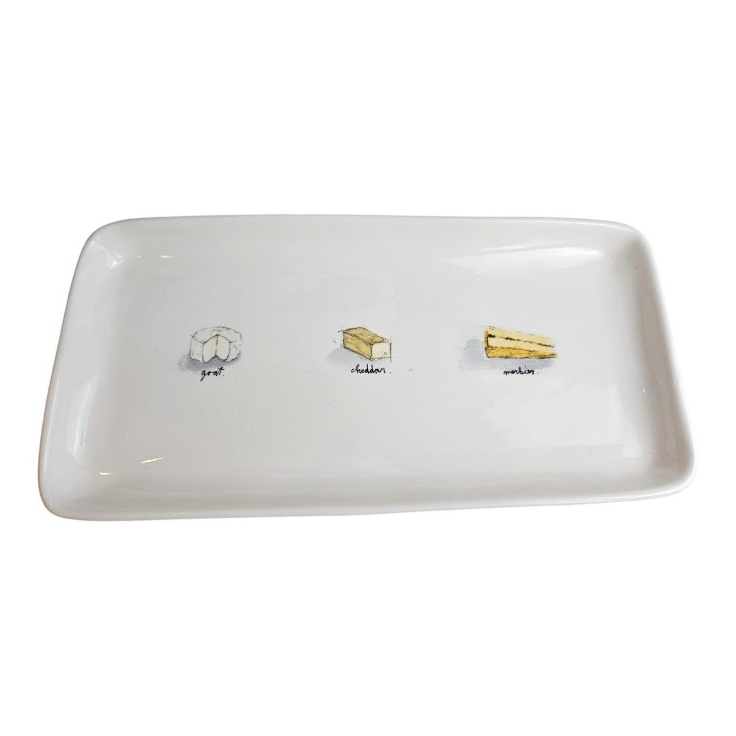 Rae Dunn Artisan Magenta Cheese Themed Platter Tray 13.5" X 7"