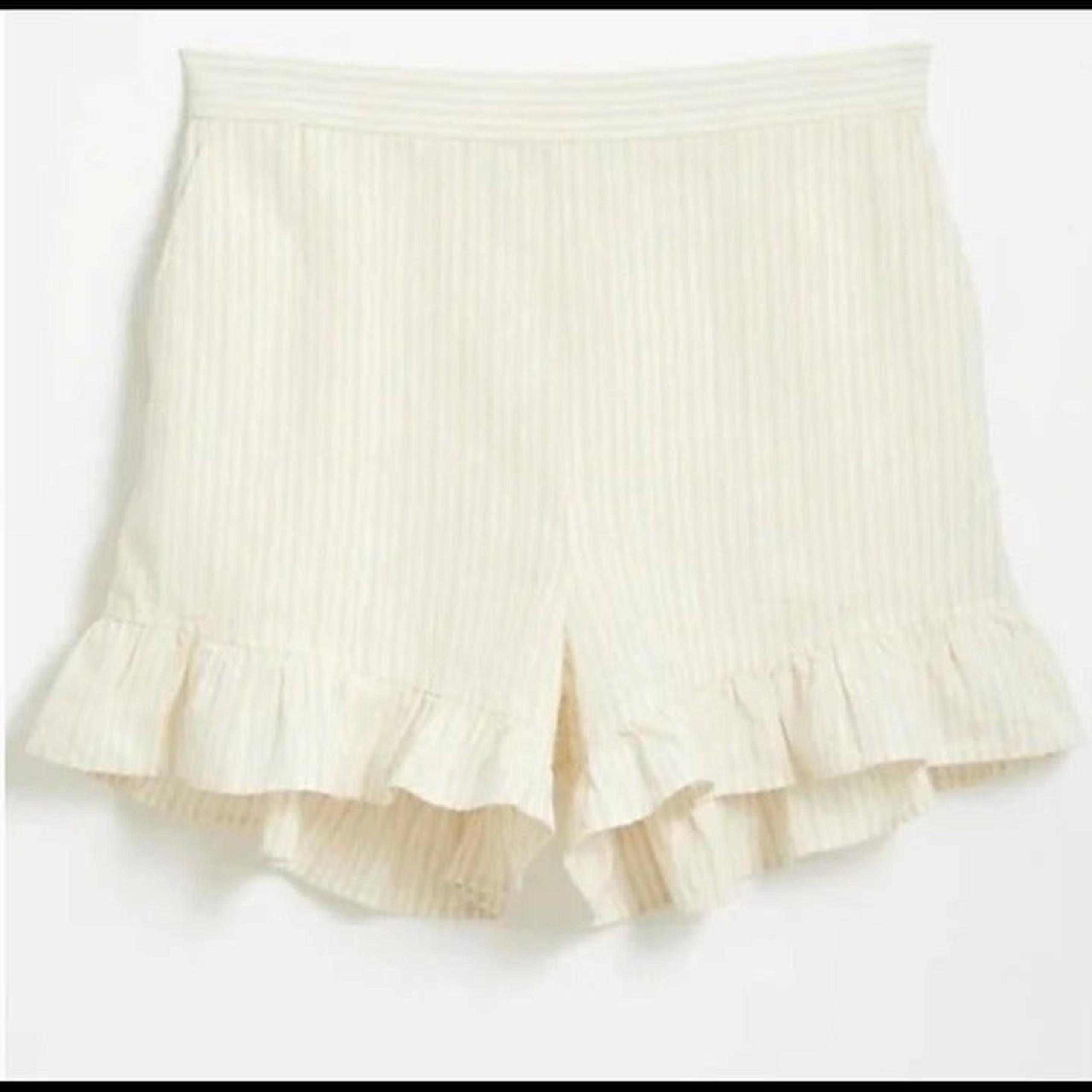 Ann Taylor Loft beach white and tan striped high waisted ruffle shorts sz xxs