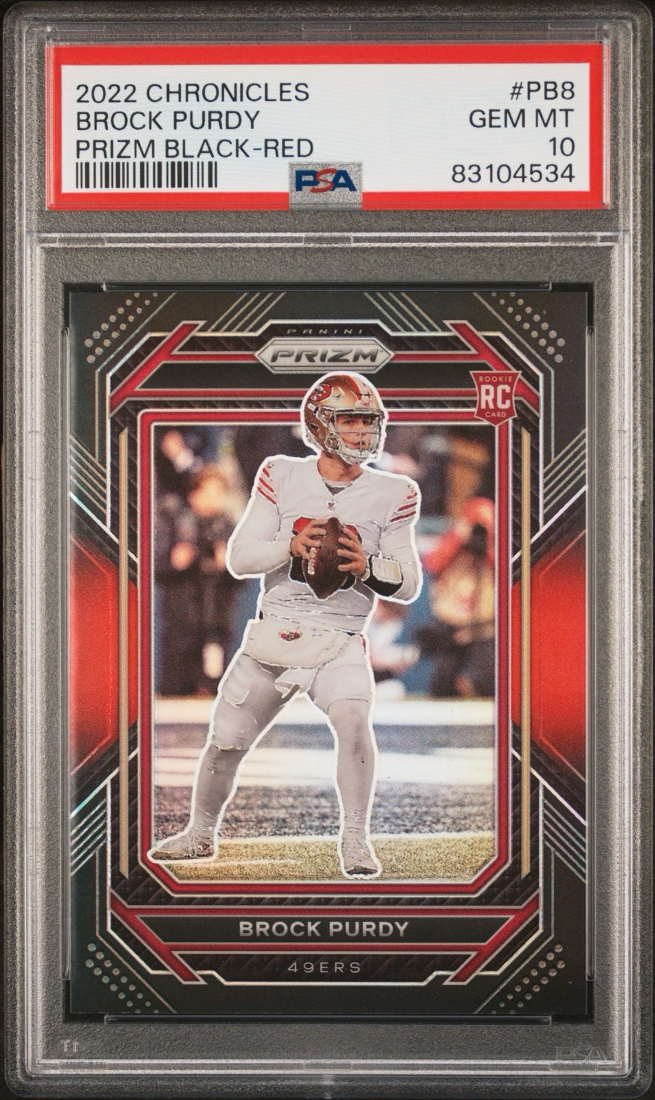 2022 Chronicles Brock Purdy Prizm Black Red /99 Rookie PSA 10 Color Match