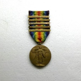 VINTAGE WW I Victory Medal with 5 Battle Bars CHAMPAGNE-MARNE