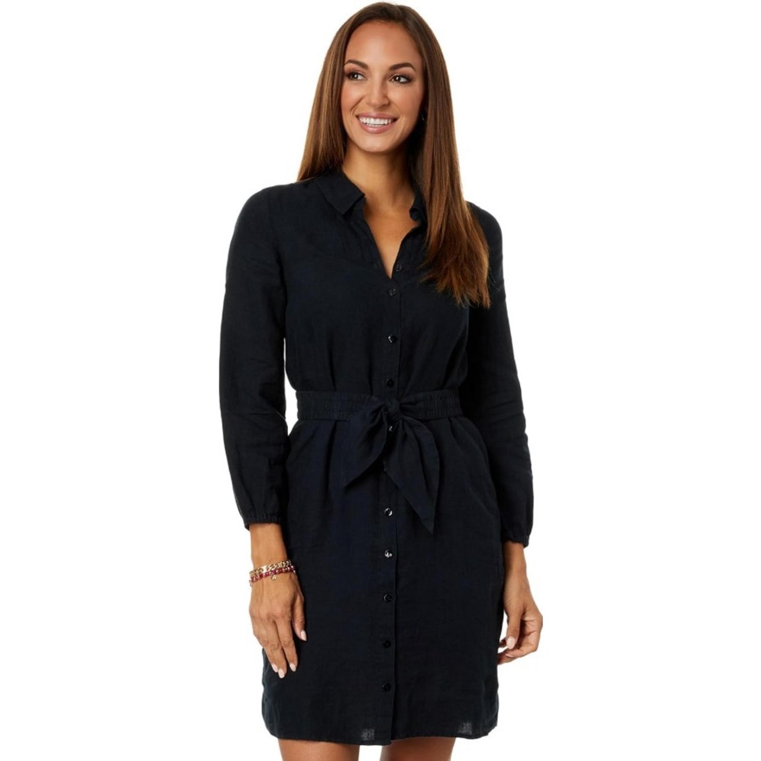 NWT Lilly Pulitzer Women's Black Lagoon Linen Bethanne Knee Length Dress 4