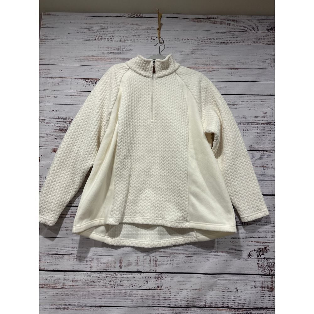 Lands' End Fleece 1/4 Zip Sweatshirt Women's Size 2X Ivory Quilted
