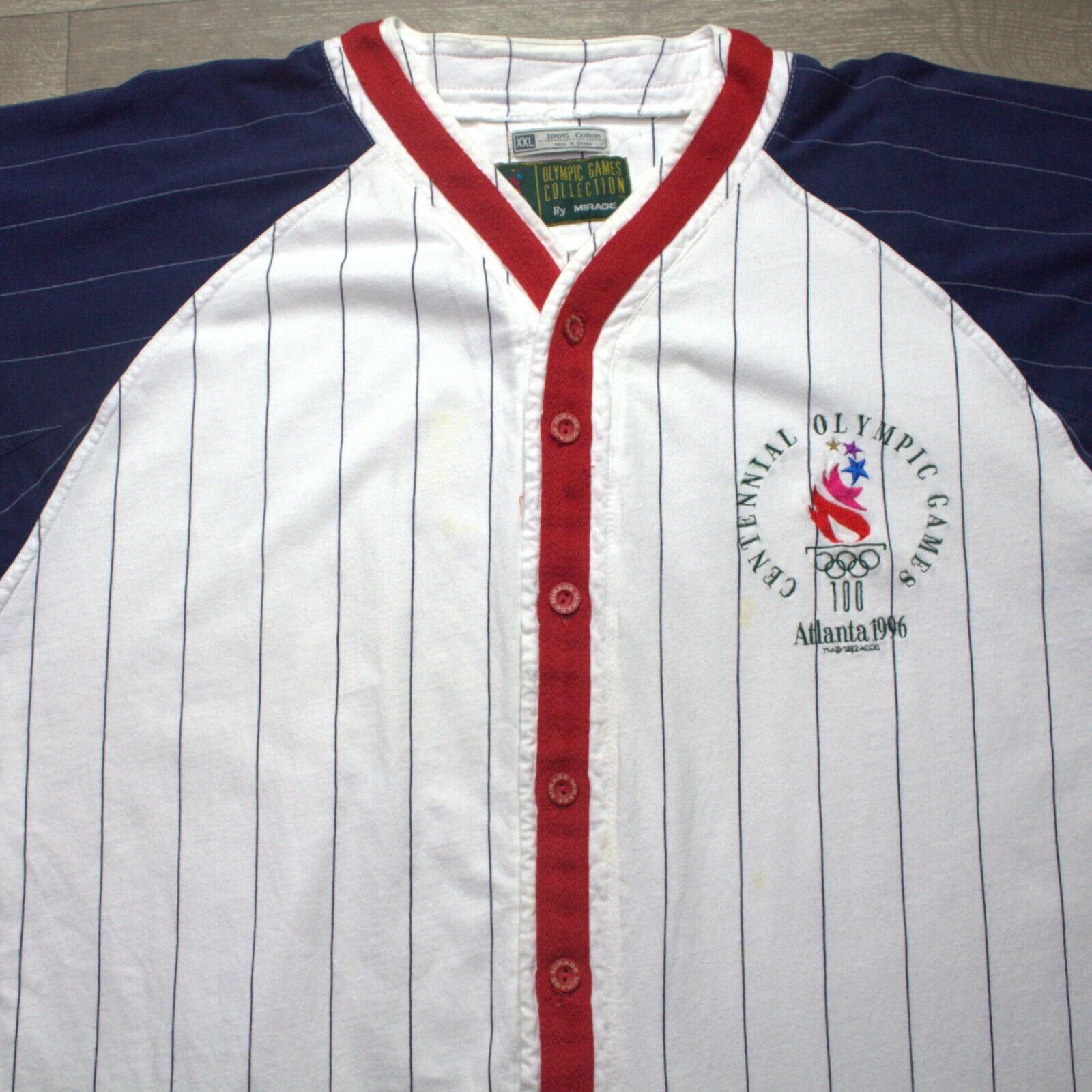 Atlanta Olympic Games 1996 Vintage Pinstripe Retro Baseball Jersey Mens XXL Rare