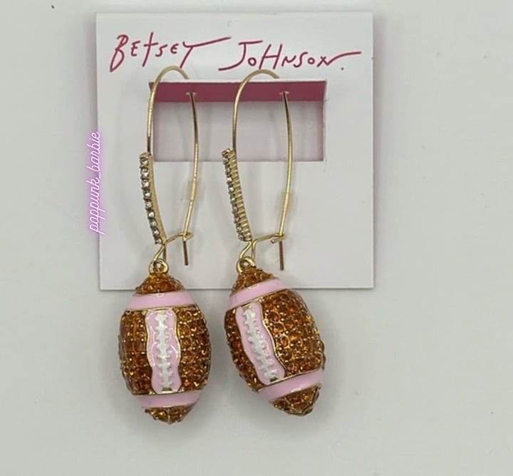 Betsy Johnson Rhinestone Football Dangle Drop Earrings