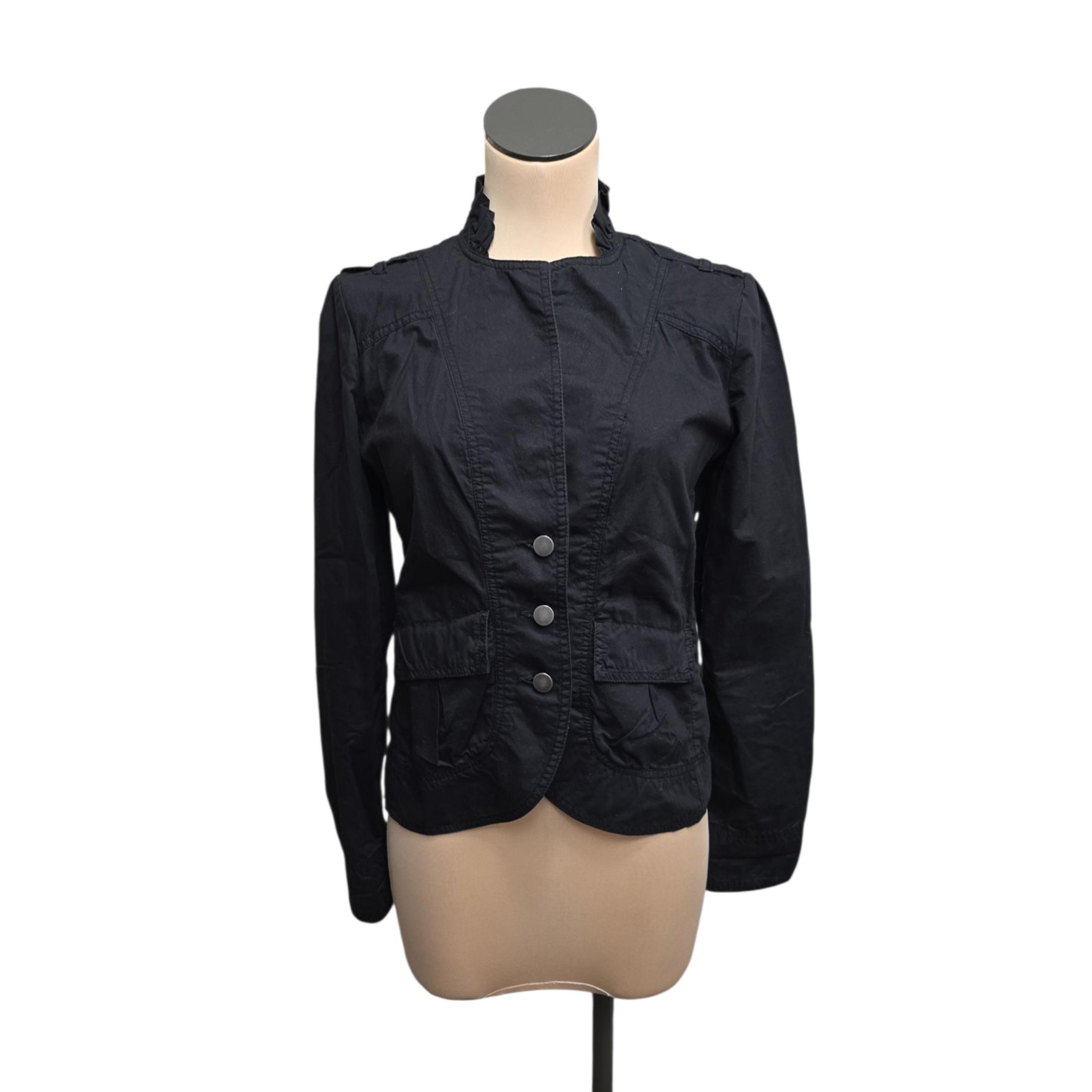Sanctuary Surplus Jacket Womens Medium Black Military Ruffle Collar Cotton Moto
