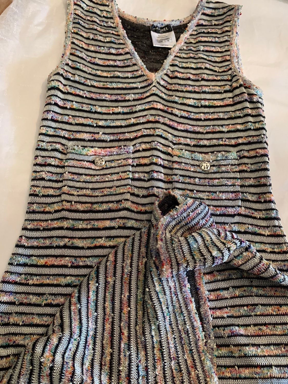 CHANEL Multicolor V Neck Knit Bodycon