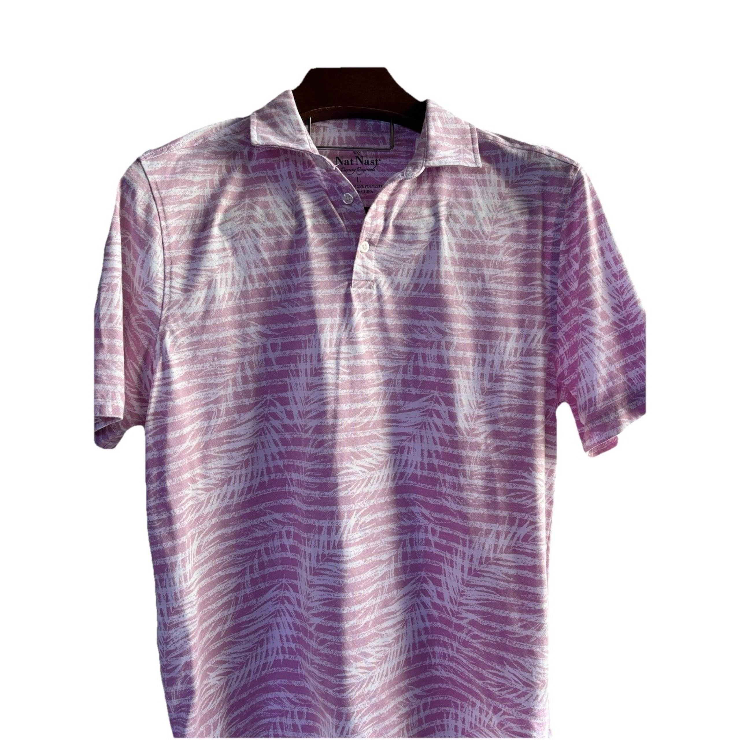 NAT NAST Large  Luxury Originals Pink Palm Trees Polo Shirt Short Sleeve Logos