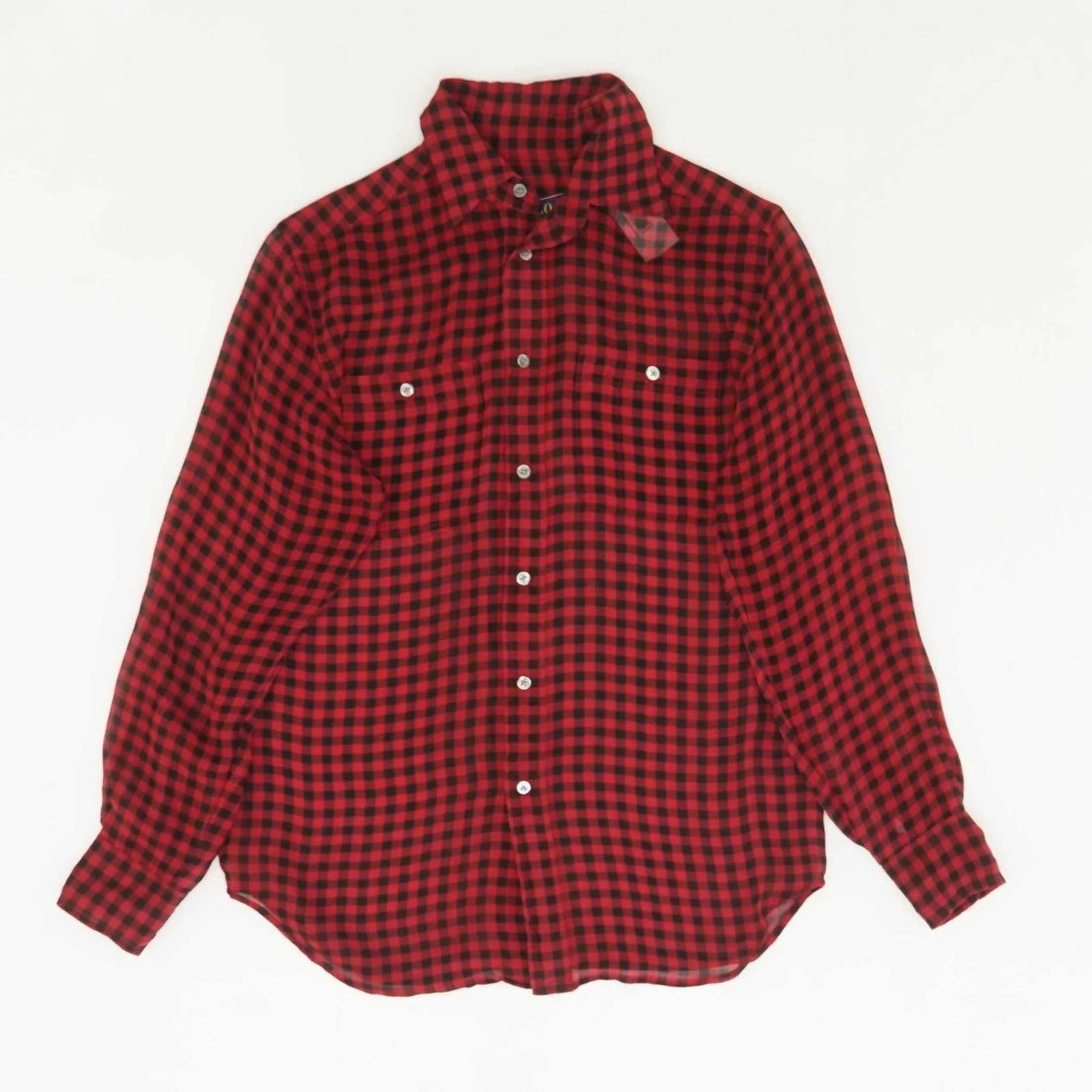 Polo Ralph Lauren Top RED Silk Button down shirt Women Flannel plaid Long Sleeve